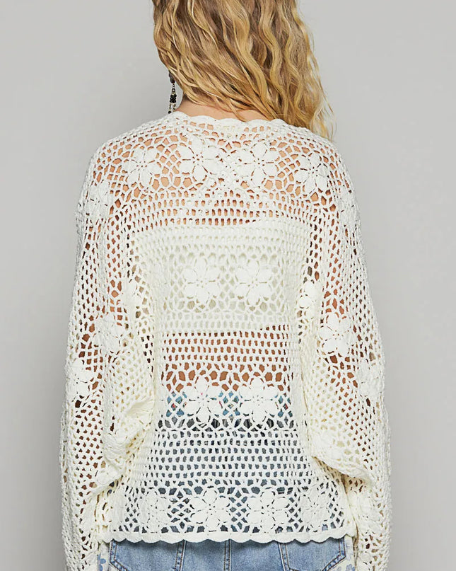 POL Crochet Open-Front Cardigan 