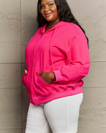 Full Size Zip Up Long Sleeve Hooded Jacket