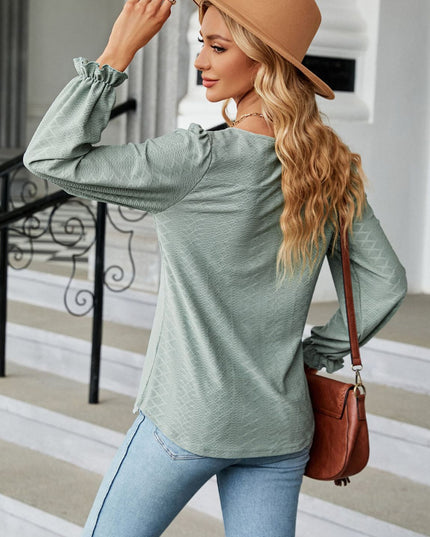 Round Neck Flounce Sleeve Blouse 