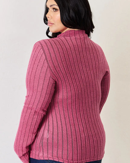 Basic Bae Full Size Ribbed Mock Neck Long Sleeve T-Shirt