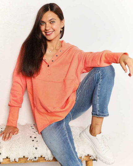 Double Take Quarter-Snap Dropped Shoulder Hoodie