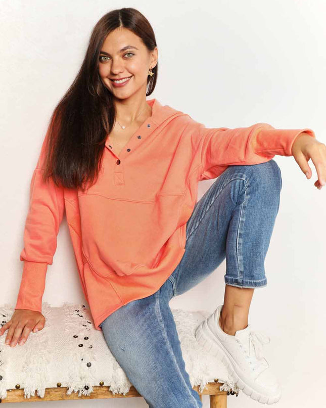 Double Take Quarter-Snap Dropped Shoulder Hoodie