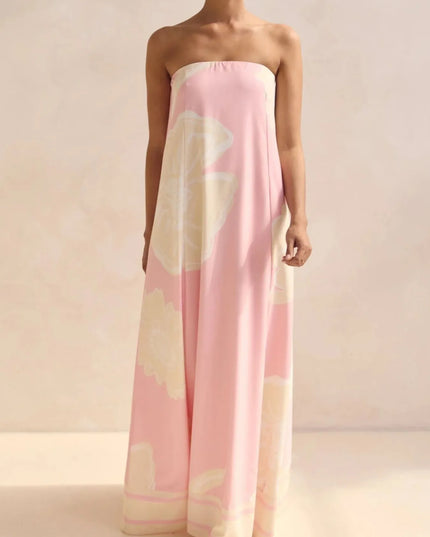 Smocked Printed Tube Maxi Dress