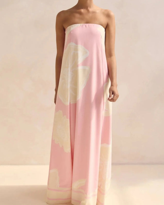 Smocked Printed Tube Maxi Dress