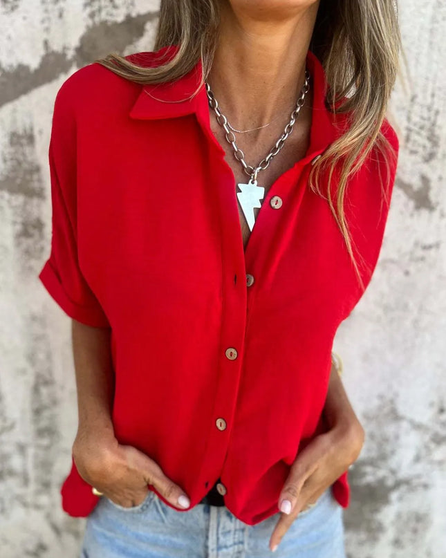 Full Size Collared Neck Half Sleeve Shirt Plus Size 