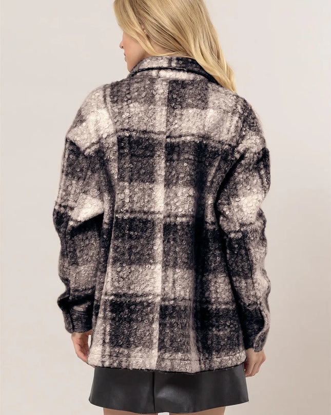 HYFVE Plaid Button Up Boucle Jacket
