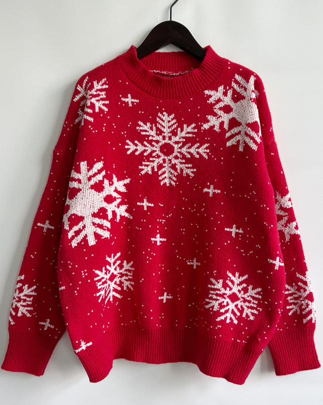 Snowflake Pattern Dropped Shoulder Sweater