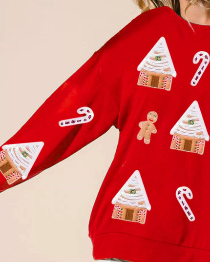 Christmas Gingerbread House Sequin Sweatshirt