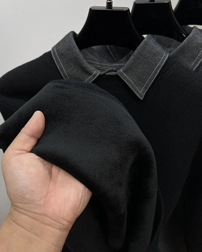 Men's Plus Size Ribbed Knit Collared Neck Sweater