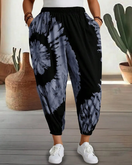 Tie-Dye Elastic Waist Pants Light Blue