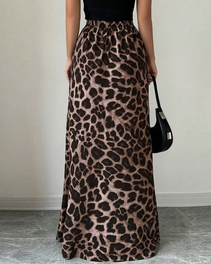 Leopard Print High-Waisted Maxi Skirt 