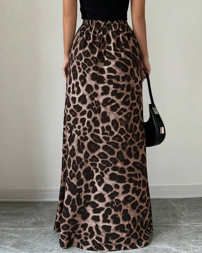 Leopard Print High-Waisted Maxi Skirt 