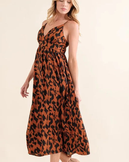 And The Why Leopard Print Plunge Maxi Dress Brown