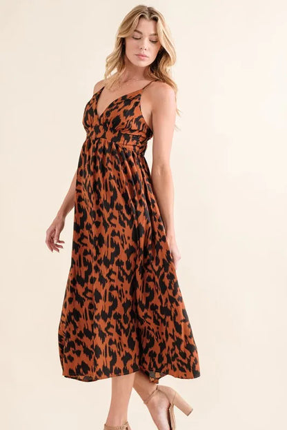 And The Why Leopard Print Plunge Maxi Dress Brown