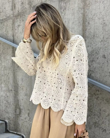 Crochet Lace V-Neck Bell Sleeve Knit Top