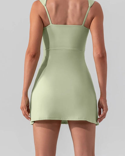 Square Neck Sleeveless Slit Mini Active Dress 