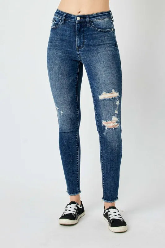 Judy Blue Full Size High Waist Distressed Skinny Jeans Dark