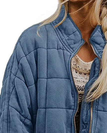 Full Size Zip Up Quilted Bomber Jacket Plus Size