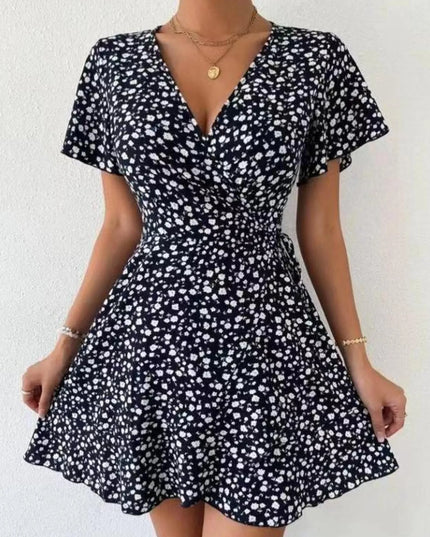 Floral Flutter Sleeve Wrap Mini Dress