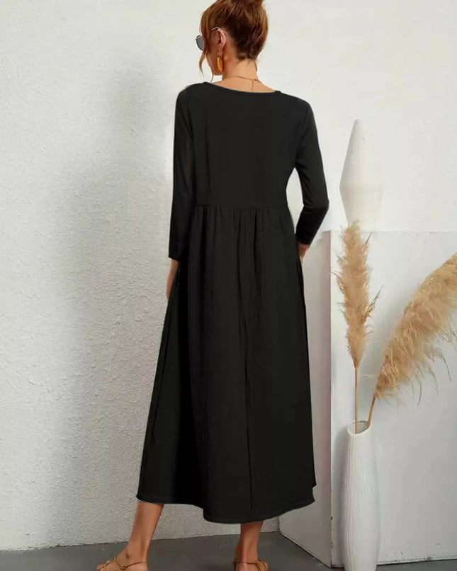 V-Neck Long Sleeve Midi Dress