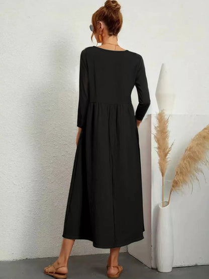 V-Neck Long Sleeve Midi Dress