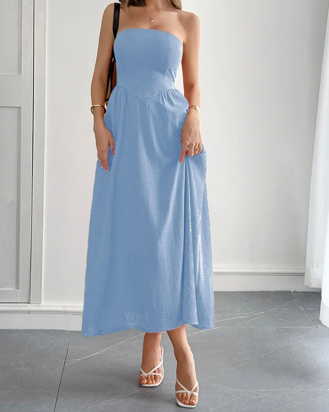 Strapless A-Line Midi Dress with Pockets 