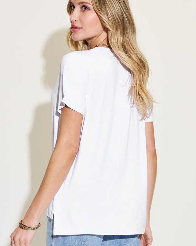 Basic Bae Full Size V-Neck High-Low T-Shirt