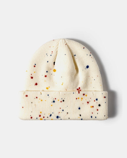 Confetti Rib-Knit Cuff Beanie White One Size