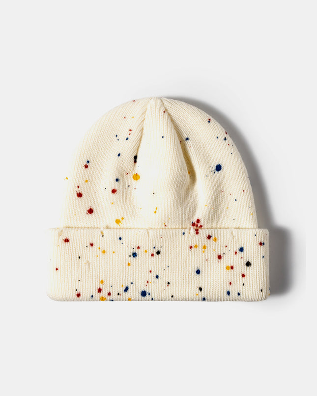 Confetti Rib-Knit Cuff Beanie White One Size