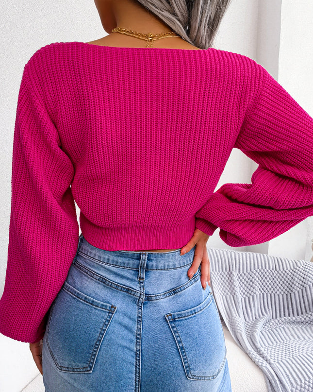Tie-Front Rib-Knit Cropped Sweater