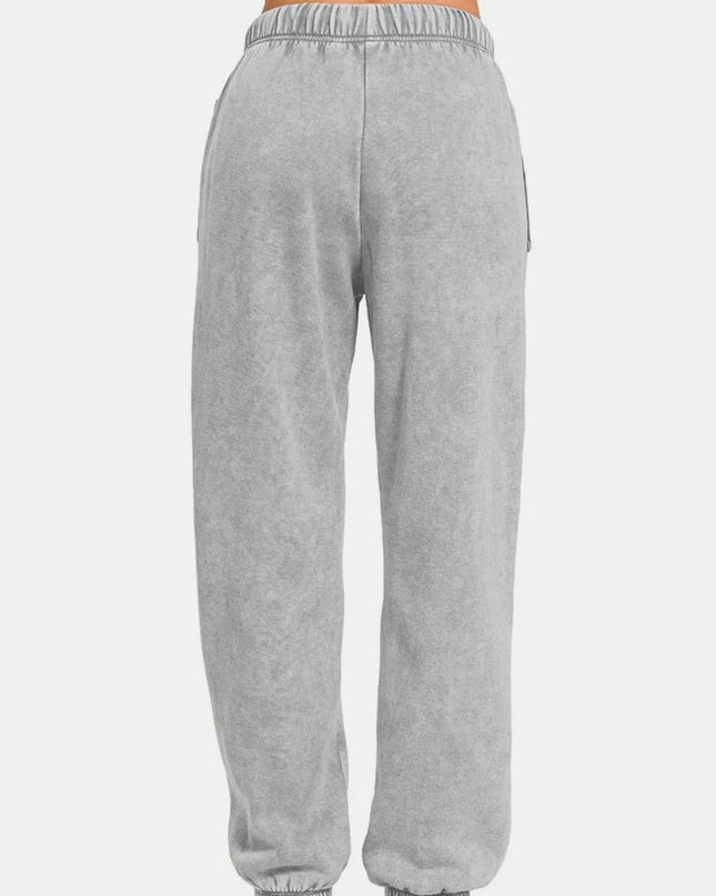 Zenana Full Size Acid Wash Fleece Drawstring Sweatpants with Pockets