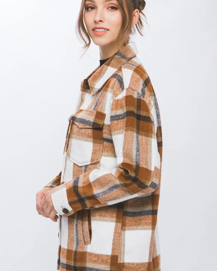 Love Tree Plaid Button Up Shacket