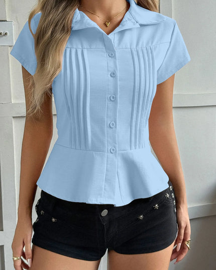 Short Sleeve Button-Up Shirt Light Blue
