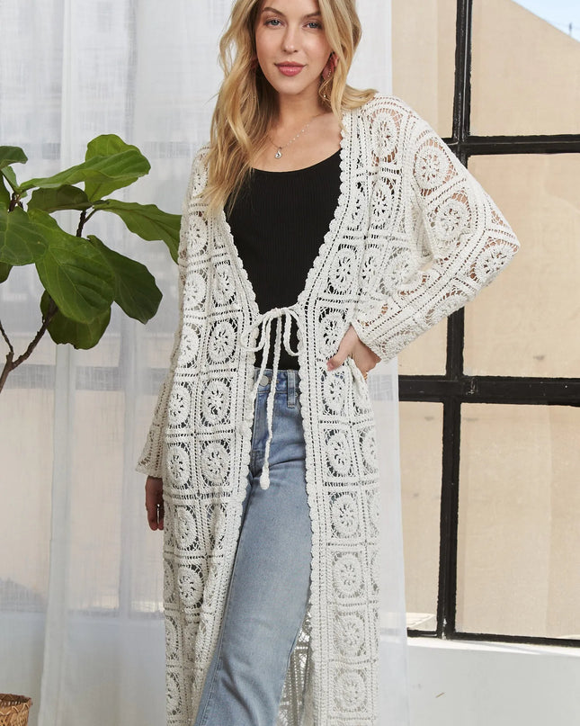 ADORA Long Sleeves Crochet Elastic Cardigan