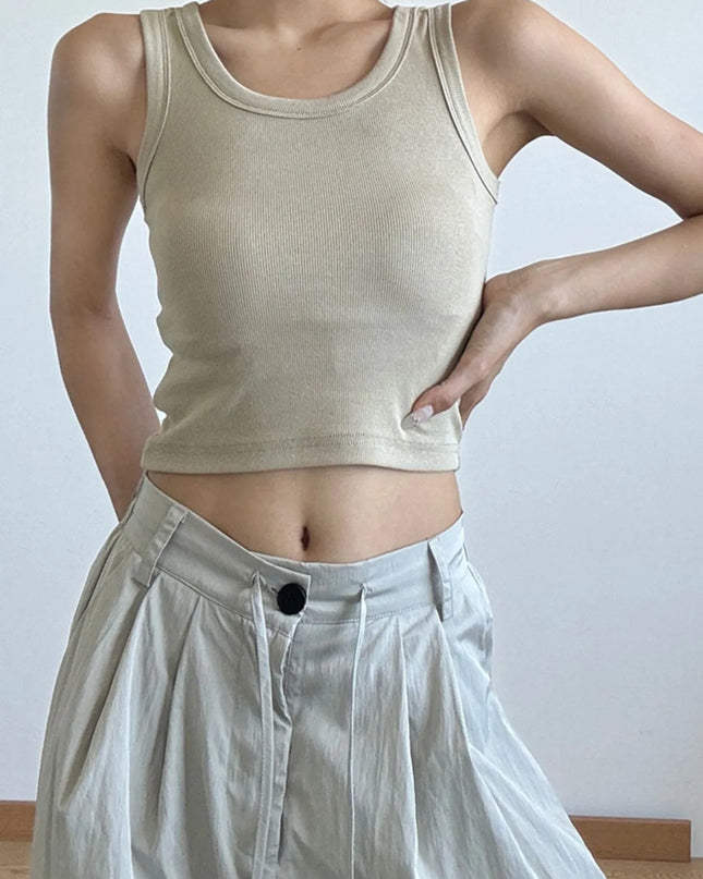 Ribbed Crop Tank Top Tan