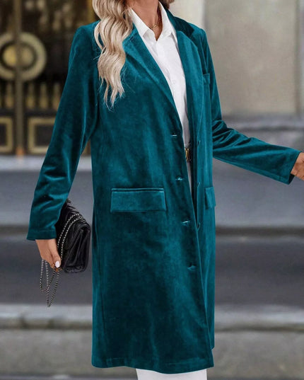 Lapel Collar Long Sleeve Longline Coat