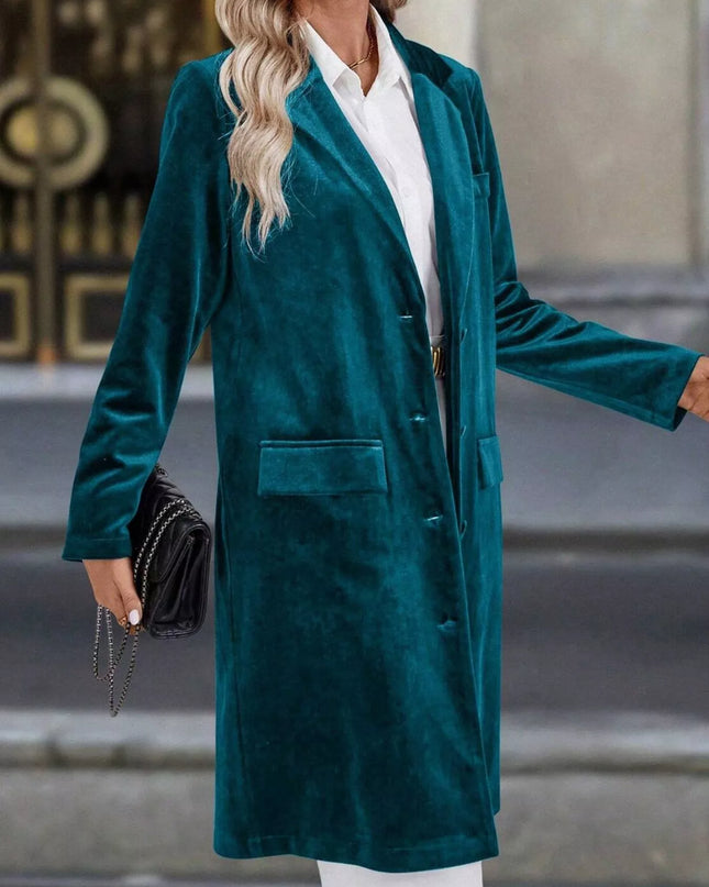 Lapel Collar Long Sleeve Longline Coat