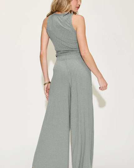 Basic Bae Full Size Ribbed Tank and Wide Leg Pants Set