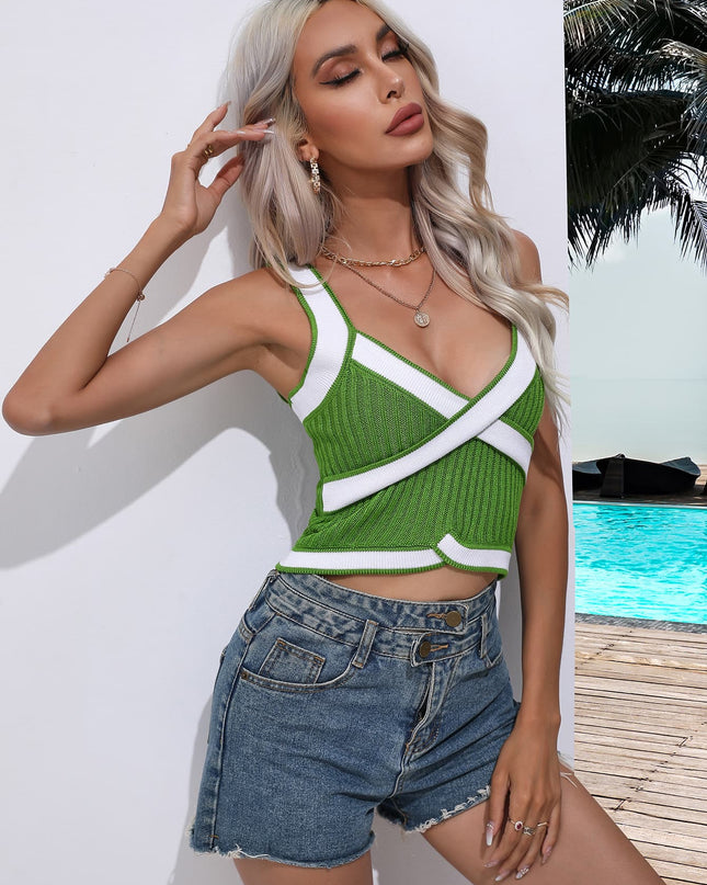 Contrast Crisscross Knit Tank