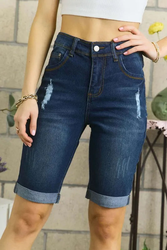 ADORA Distressed Denim Shorts with Pockets. Denim
