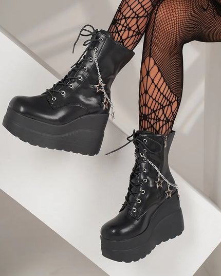 Lace Up Platform Wedge Boots