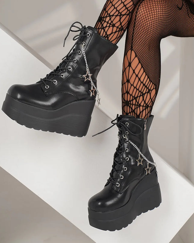Lace Up Platform Wedge Boots