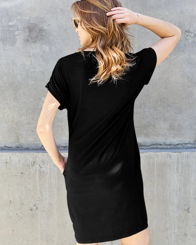 Basic Bae Bamboo Full Size Round Neck Short Sleeve Dress with Pockets