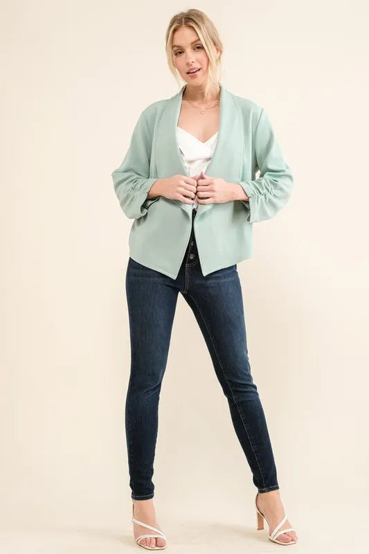 And The Why Stretch Non-Wrinkled Basic Open-Front Blazer