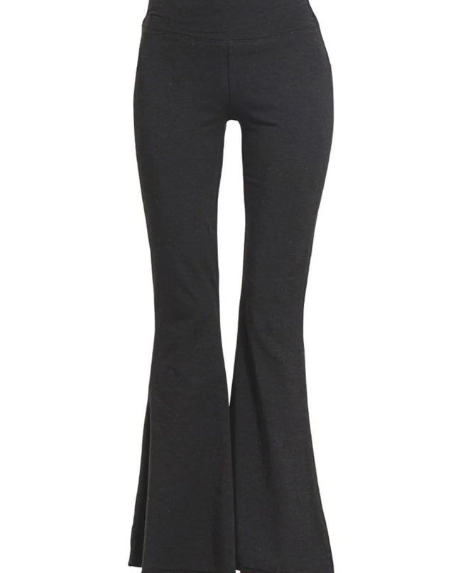 Zenana Raw Edge Hem Flare Yoga Pants BLACK