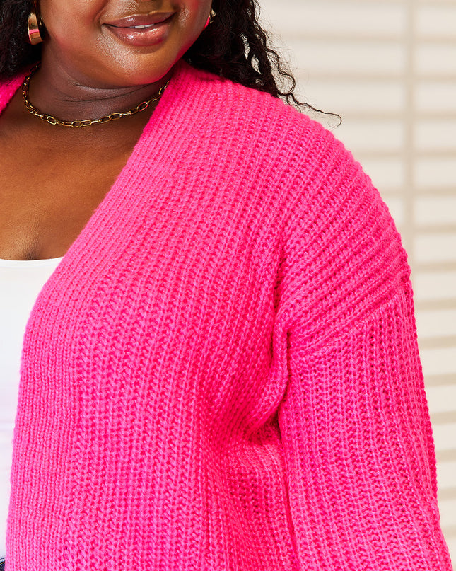 Woven Right Rib-Knit Open Front Drop Shoulder Cardigan