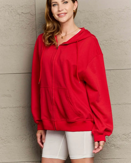 Full Size Zip Up Long Sleeve Hooded Jacket