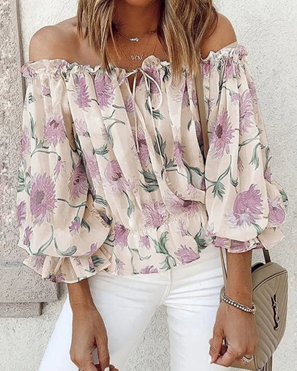 Off-Shoulder Floral Print Blouse Apricot