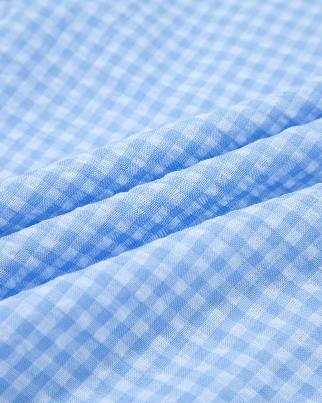 Gingham Print Puff Sleeve Button-Up Shirt