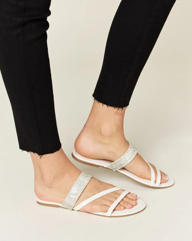 WILD DIVA Rhinestone Strappy Flat Sandals 